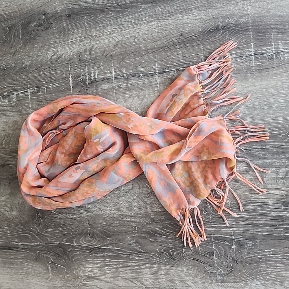 Anthropologie Chic Orange Blue and Gray Boho Paisley Patterned Scarf Wrap